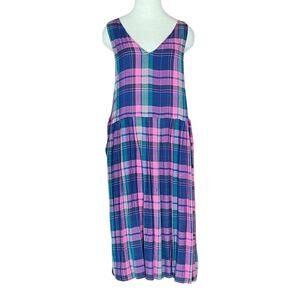 Vintage 90’s Plaid Pinafore Jumper Dress Rayon Preppy Cottagecore Med Drop Waist